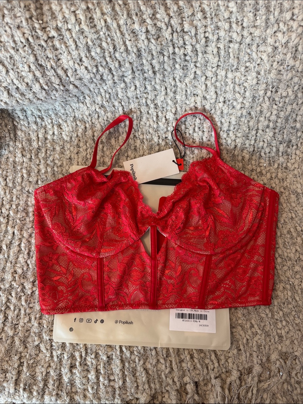 Popilush Red Lace Longline Underwire Bra Corset Top